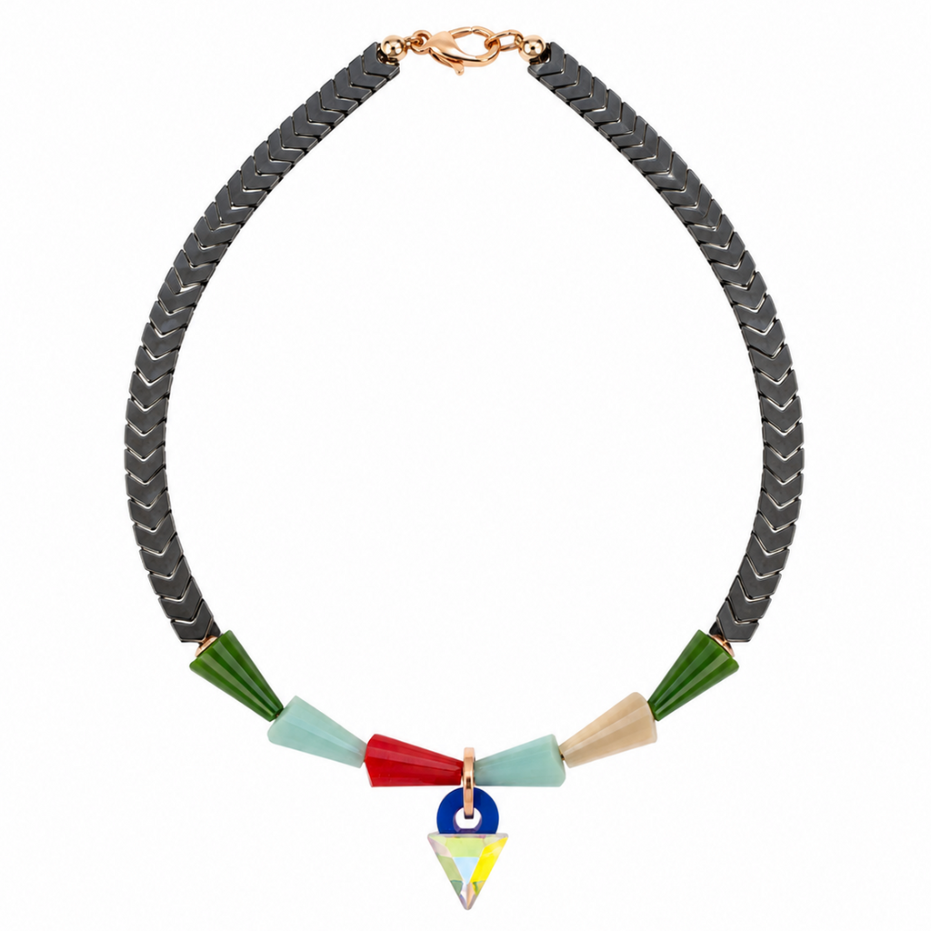 Collar hematite combinado colores y centro cristal boreal