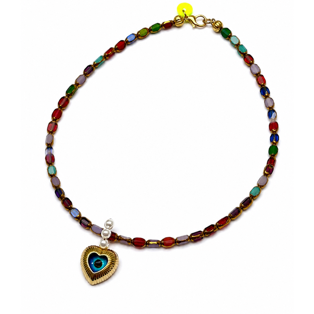 Collar multicolor corazón ojo azul
