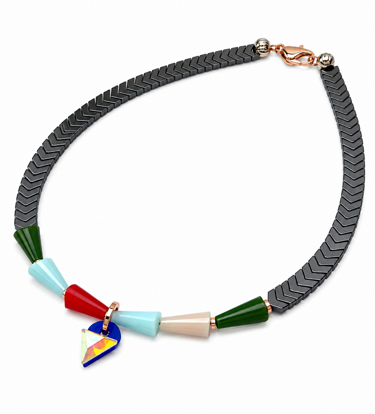 Collar hematite combinado colores y centro cristal boreal