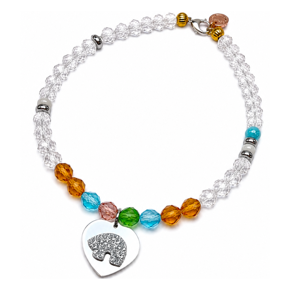 Collar bolas cristal con centro chapa corzon y oso