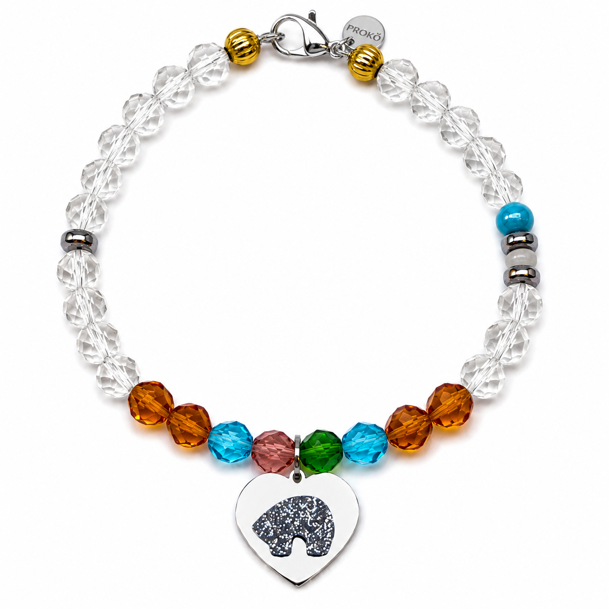 Collar bolas cristal con centro chapa corzon y oso