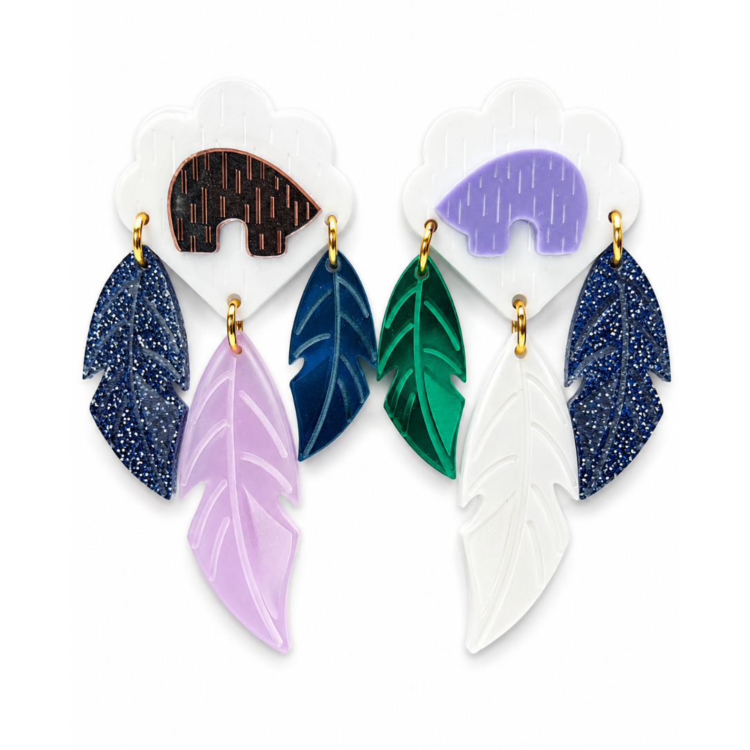 Pendientes Osos y plumas azul