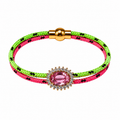 Pulsera cordino combinada verde fluor/rosa Swaroski rosa  Talla S