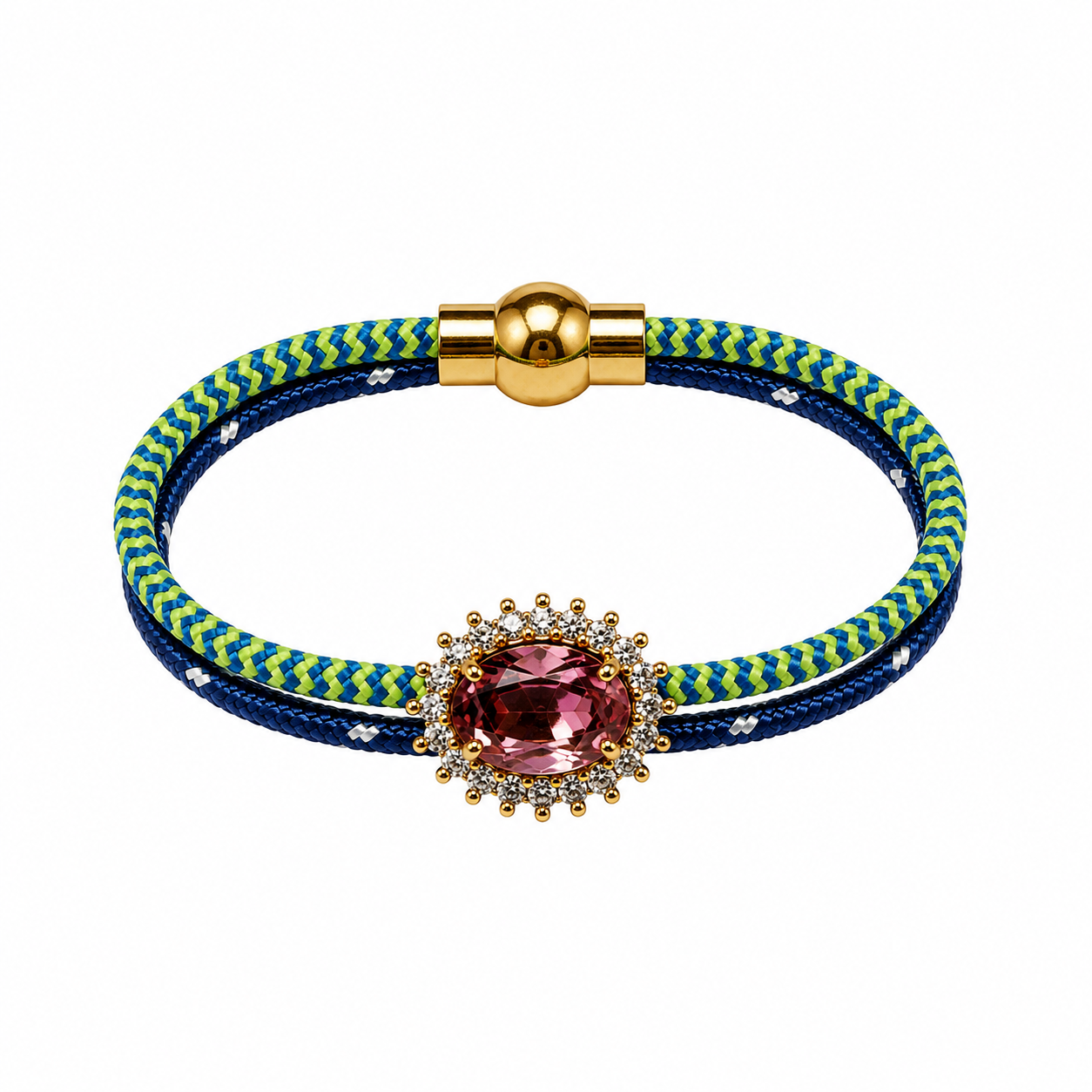 Pusera cordino verde/azul Swaroski rosa Talla M
