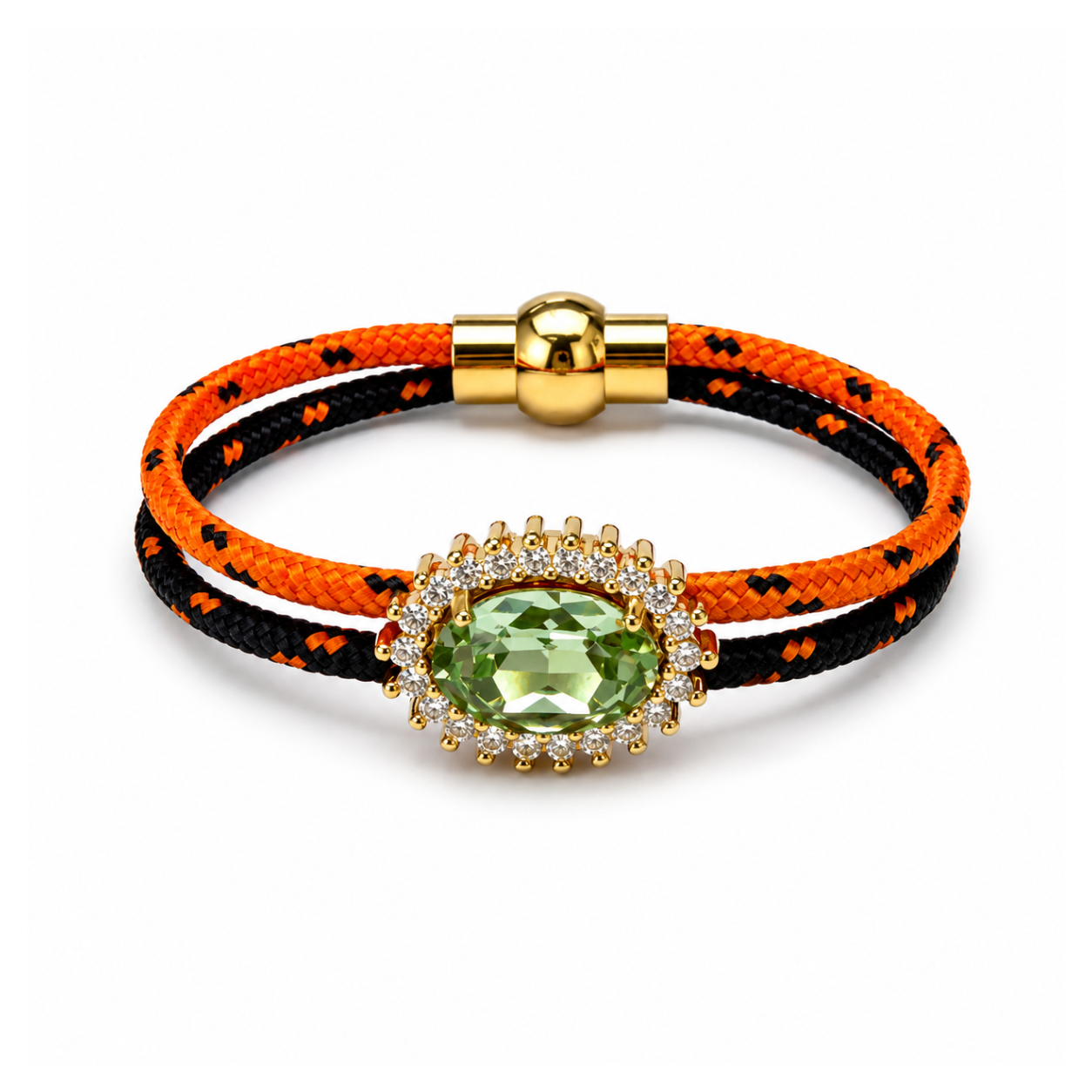 Pulsera cordino naranja/negra Swaroski verde