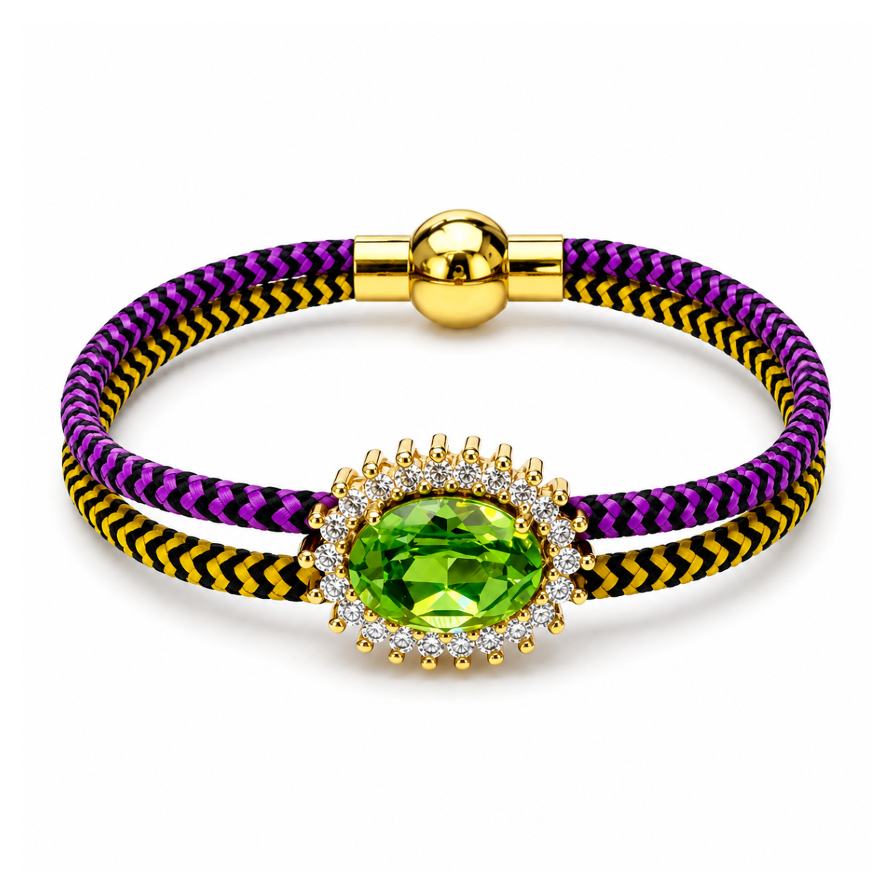 Pulsera cordino morada/amarillo Swaroski verde